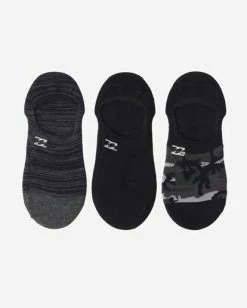 Billabong 3-Pack Camo No-Show Socks BLACK -billabong shop abyaa00171 billabongp blk frt1 1