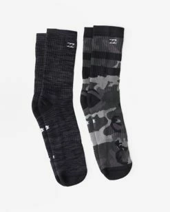 Billabong 2-Pack Camo Crew Socks BLACK 8 Billabong 2-Pack Camo Crew Socks BLACK -billabong shop abyaa00173 billabongp blk frt1 1