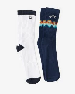 Billabong 2-Pack Tie-Dye Crew Socks NAVY (nvy) -billabong shop abyaa00174 billabongp nvy frt1 1