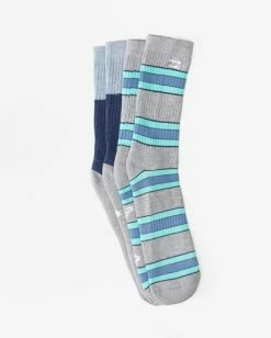 Billabong 2-Pack Stripe Crew Socks LIGHT GREY HEATHER (lgh) -billabong shop abyaa00175 billabongp lgh dtl1 1