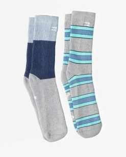 Billabong 2-Pack Stripe Crew Socks LIGHT GREY HEATHER (lgh) -billabong shop abyaa00175 billabongp lgh frt1 1