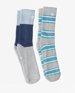 Billabong 2-Pack Stripe Crew Socks LIGHT GREY HEATHER (lgh)