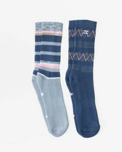 Billabong 2-Pack Paisley Crew Socks NAVY (nvy) -billabong shop abyaa00176 billabongp nvy frt1 1