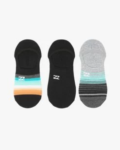 Billabong 3 Pack Faded Stripe No-Show Socks BLACK -billabong shop abyaa00179 billabongp blk bck1 1