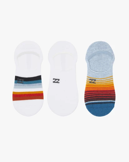 Billabong 3 Pack Faded Stripe No-Show Socks WHITE (wht) 6 Billabong 3 Pack Faded Stripe No-Show Socks WHITE (wht) - Image 4