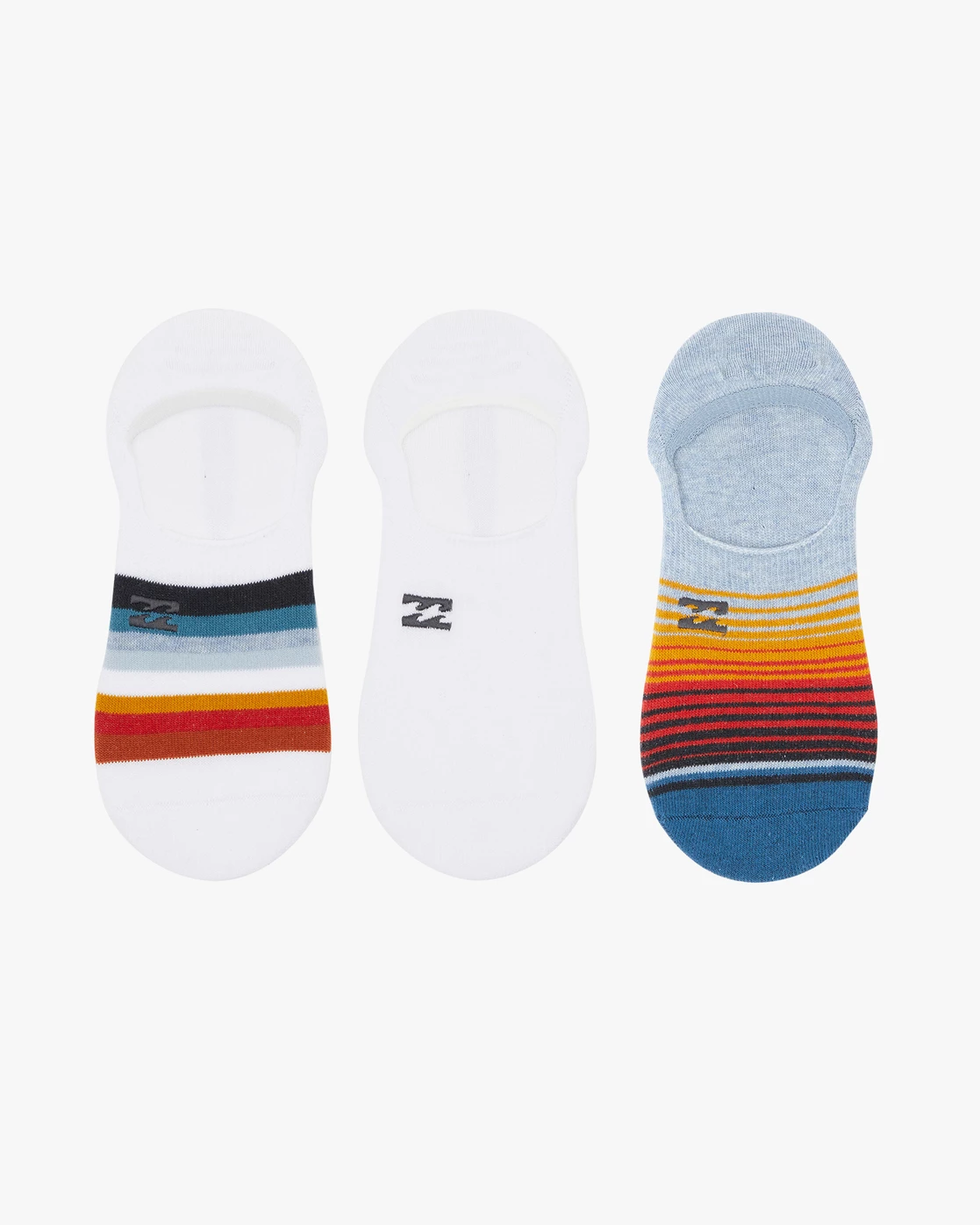 Billabong 3 Pack Faded Stripe No-Show Socks WHITE (wht) 4 Billabong 3 Pack Faded Stripe No-Show Socks WHITE (wht) - Image 2