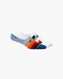 Billabong 3 Pack Faded Stripe No-Show Socks WHITE (wht)