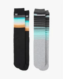 Billabong 2 Pack Faded Stripe Crew Socks BLACK -billabong shop abyaa00181 billabongp blk bck1 1