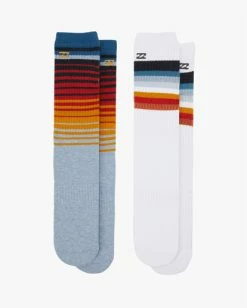 Billabong 2 Pack Faded Stripe Crew Socks WHITE (wht) -billabong shop abyaa00181 billabongp wht bck1 1